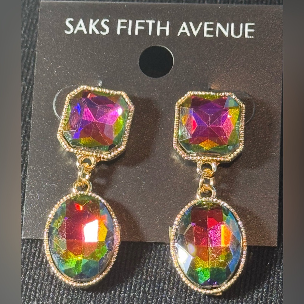 Geometric Vitrial Crystal Dangle Earrings - Saks Fifth Avenue 1.75inch